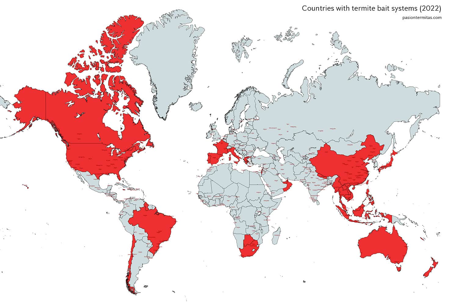 Todos los países que utilizan sistemas de cebos para eliminar termitas